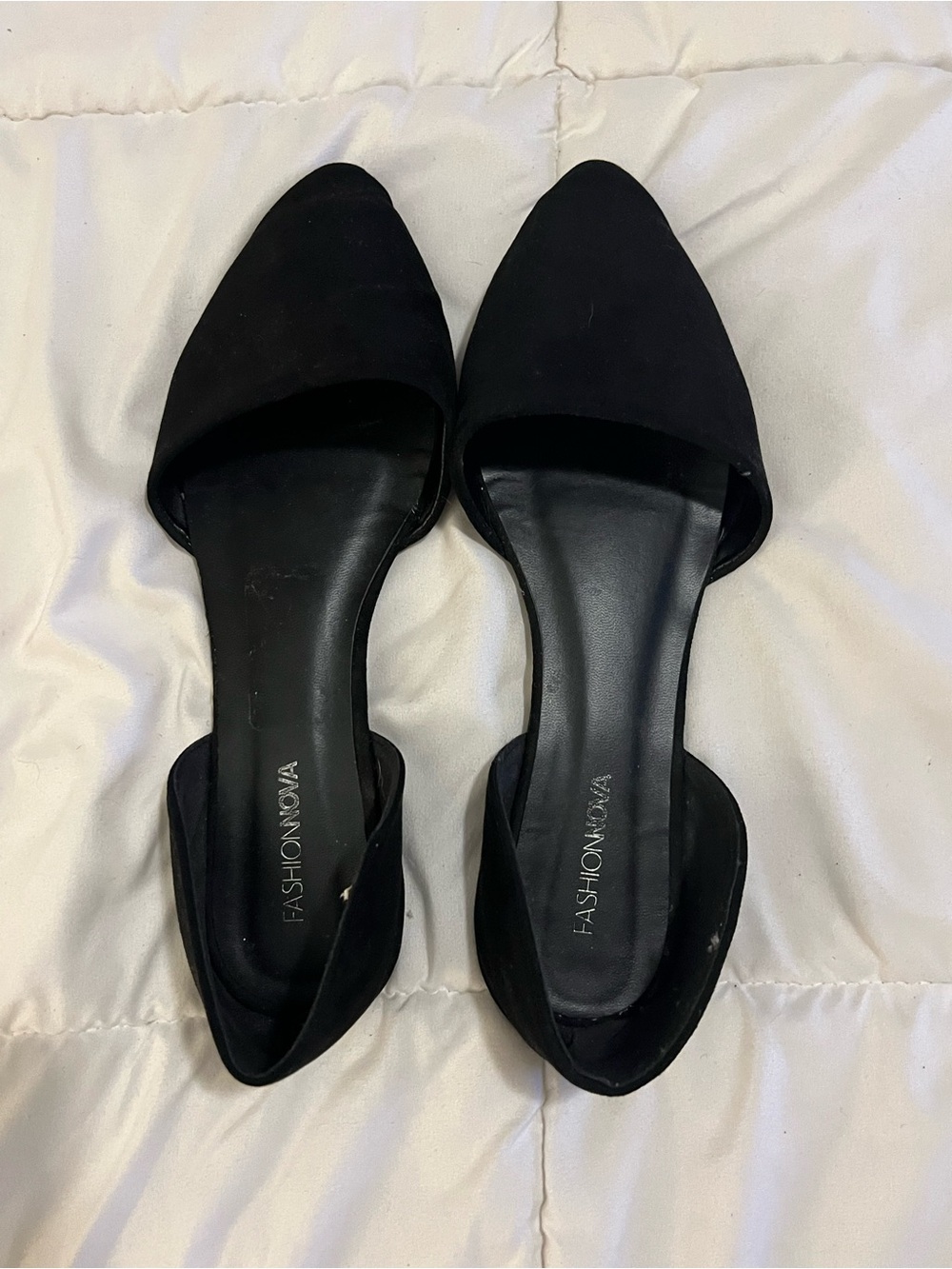 Fashion Nova Black D'Orsay Pointed Toe Flats - Women's Slip-On Size 10